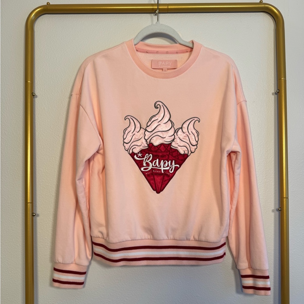 Bapy‎ By A Bathing Ape pink Embroidered Crew Neck Pullover Sweatshirt Sz XS
